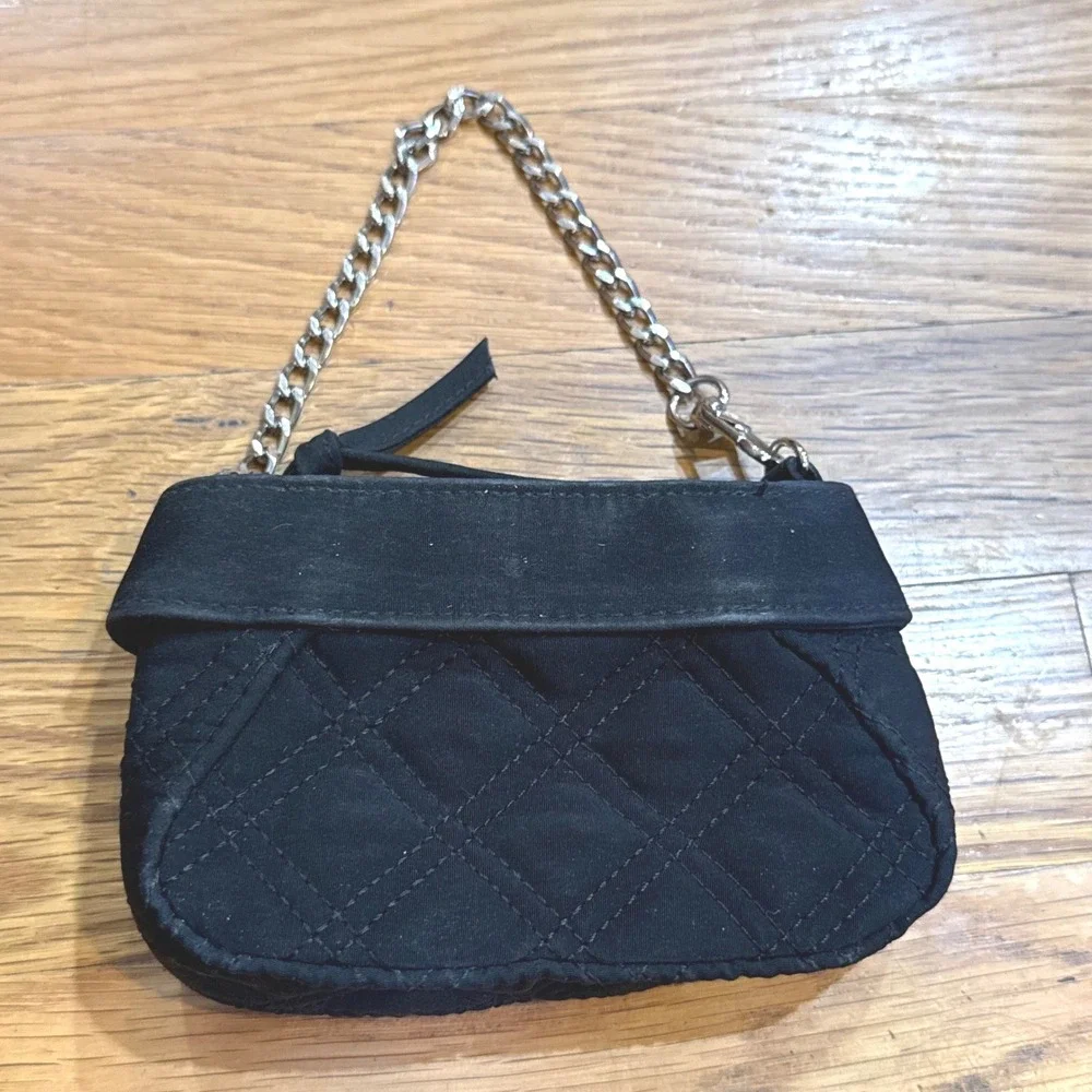 Vera Bradley Black Quilted‎ Cotton Mini Bag Chain Strap Floral Lining Small